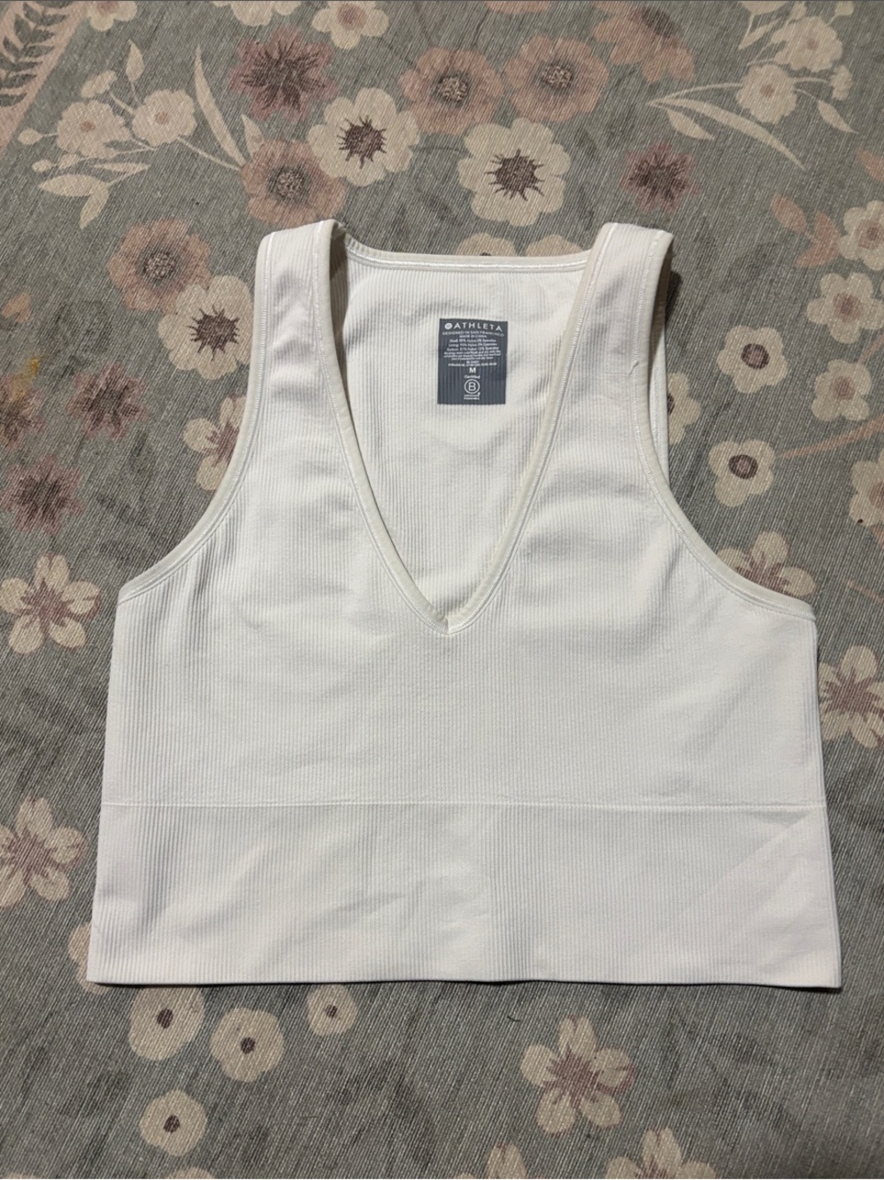 Athleta White Ribbed V-Neck Cropped Tank